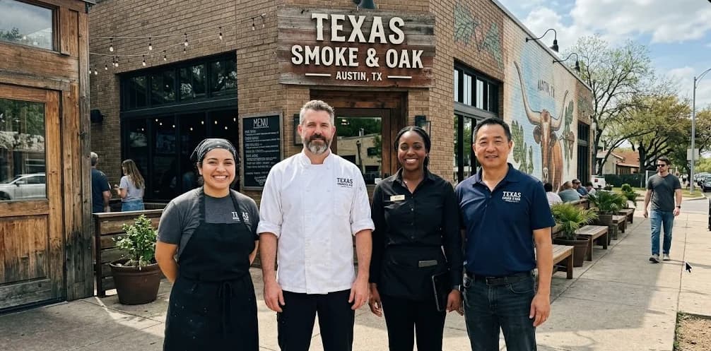 Restaurant employees working together as a team